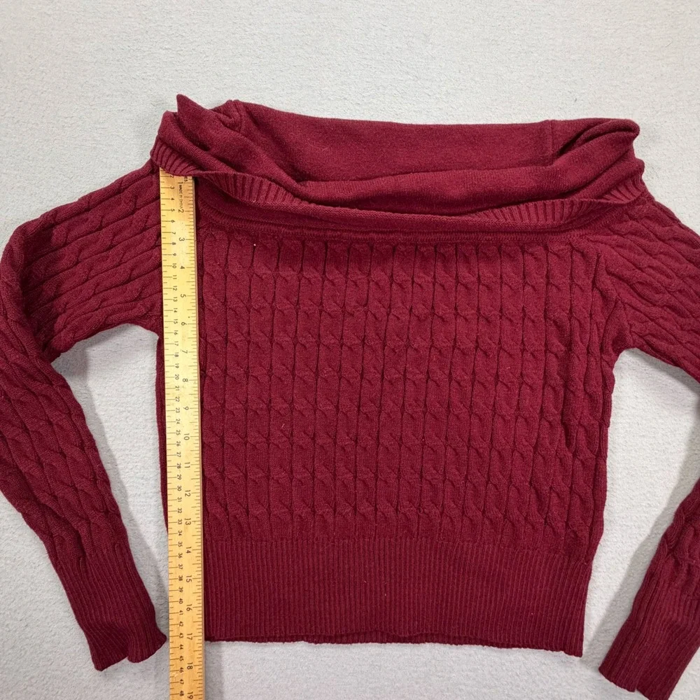 Urban Weekend Womens Sweater Slim Fit Burgundy Cable Knit Off Shoulder XL